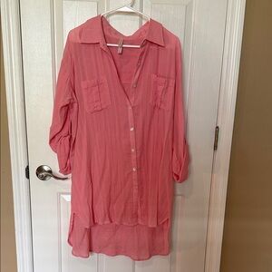 Helen Jon Coral-Pink Textured Tunic Top